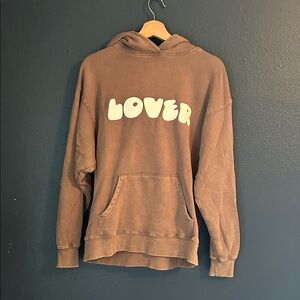 Brown Hoodie with 'Lover' Print